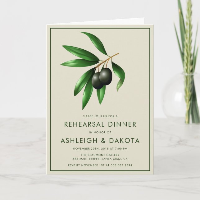 Olive Branch Botanical Rehearsal Dinner Invitation (Front)