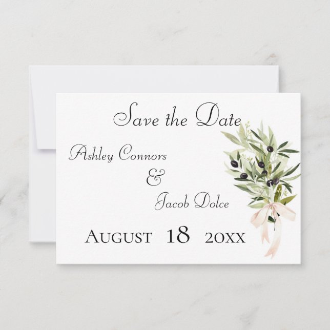 Olive Branch Bouquets Wedding Save The Date (Front)