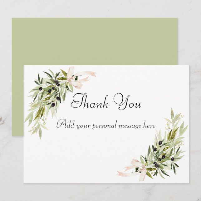 Olive Branch Bouquets Wedding Thank You Card (Front/Back)