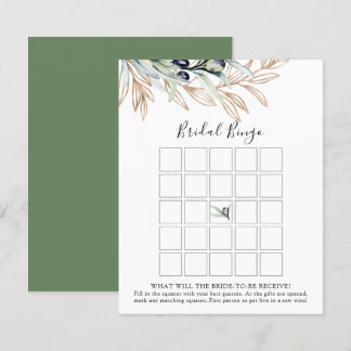 Olive Branch Bridal Shower Bingo Game Card 