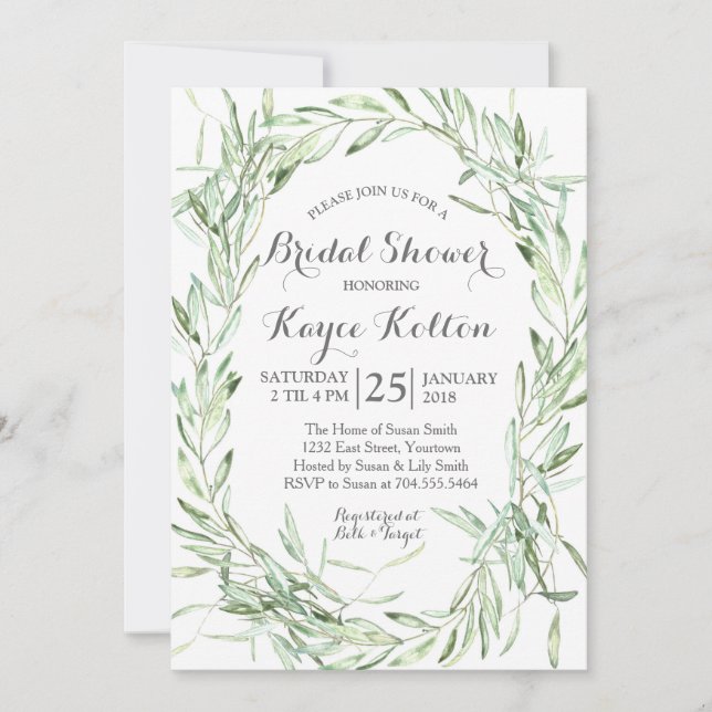olive branch Bridal Shower Invitation (Front)