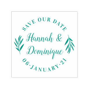 Olive Branch Calligraphy Save The Date Wedding Self-inking Stamp