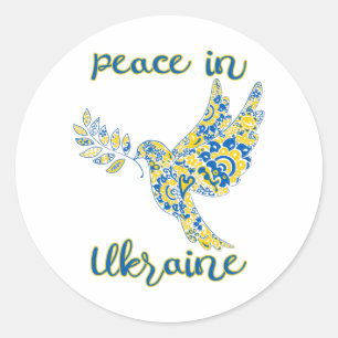 Olive branch dove of peace Ukrainian flag colours Classic Round Sticker
