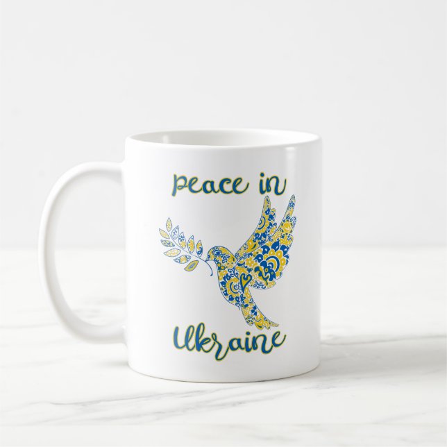 Olive branch dove of peace Ukrainian flag colours  Coffee Mug (Left)