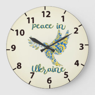 Olive branch dove of peace Ukrainian flag colours Large Clock
