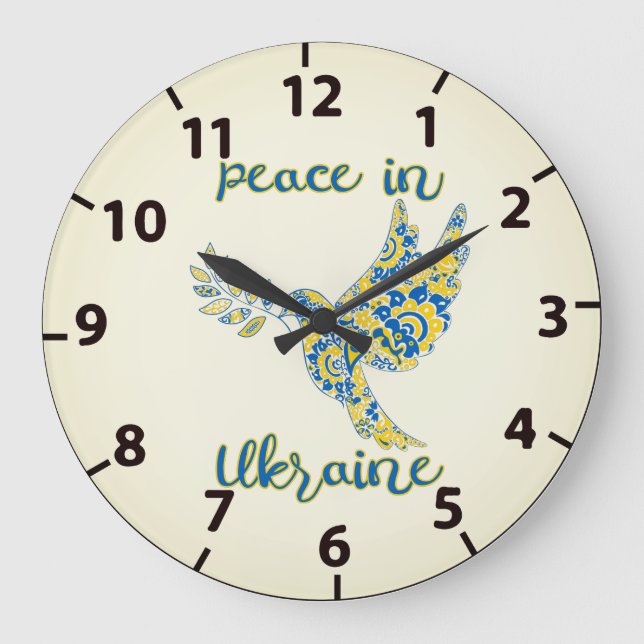 Olive branch dove of peace Ukrainian flag colours Large Clock (Front)