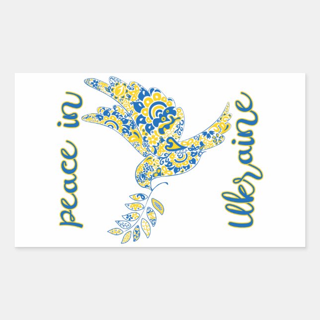 Olive branch dove of peace Ukrainian flag colours Rectangular Sticker (Front)