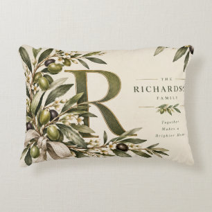 Olive Branch Family Monogram Decorative Cushion