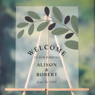 Olive branch frosted wedding welcome sign