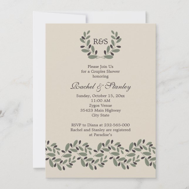 Olive branch garland wedding couples shower invitation (Front)