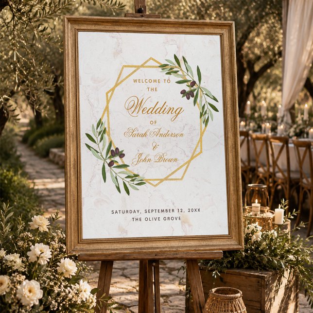 Olive Branch Greenery Gold Wedding Welcome Sign (Creator Uploaded)