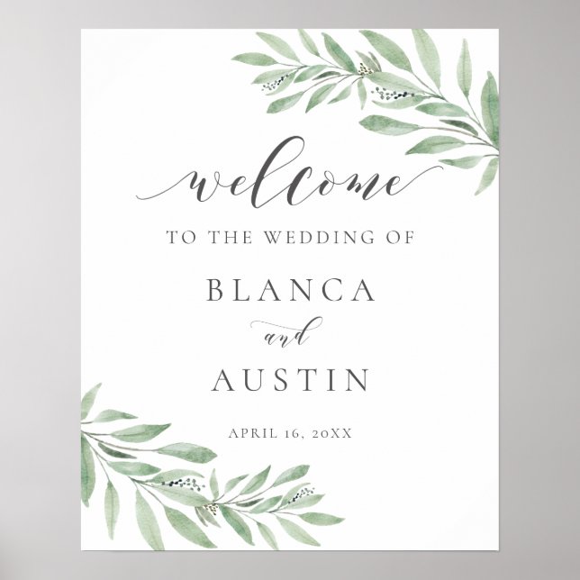 Olive Branch Greenery Leaves Wedding Welcome Sign (Front)