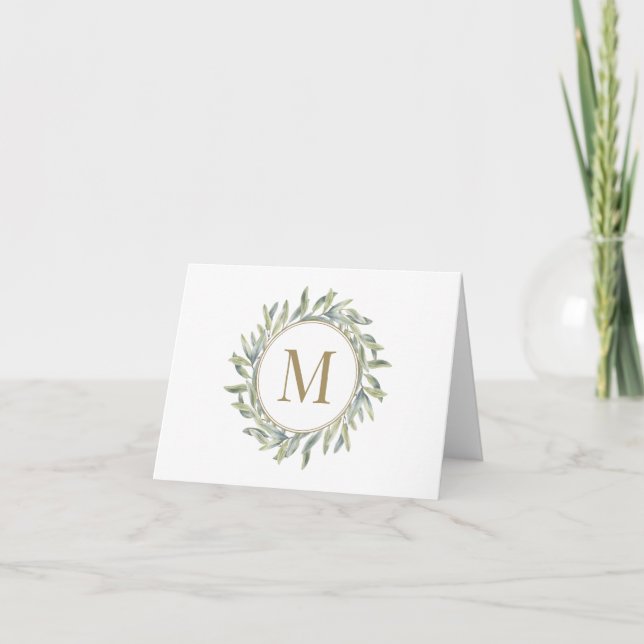 Olive Branch Laurel Wreath Personalised Monogram Thank You Card (Front)