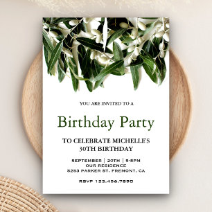 Olive Branch Leaves Botanical Birthday Party Invitation