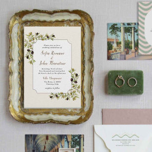 Olive Branch Leaves Botanical Wedding Invitation