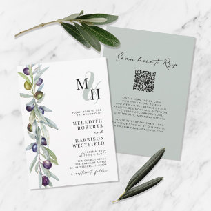 Olive Branch Love Symbol Monogram Wedding Invitation