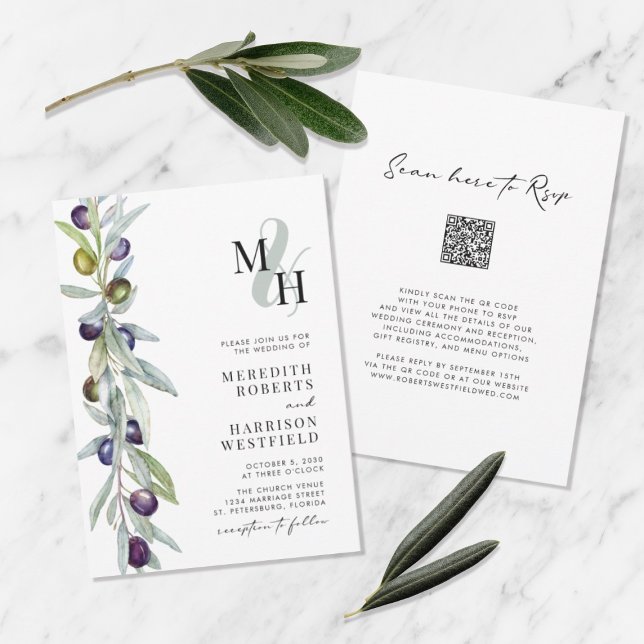 Olive Branch Love Symbol Monogram Wedding Invitation (Creator Uploaded)
