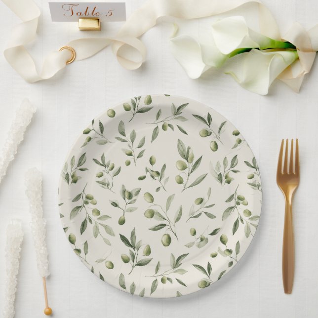 Olive Branch Mediterranean Pattern  Paper Plate (Wedding)