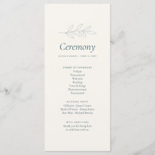 Olive Branch Minimalist Wedding Ceremony Program Programme