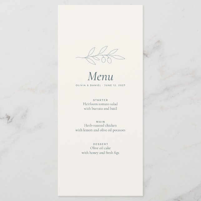 Olive Branch Minimalist Wedding Dinner Menu (Front)