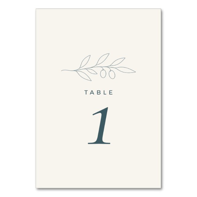Olive Branch Minimalist Wedding Table Number (Front)