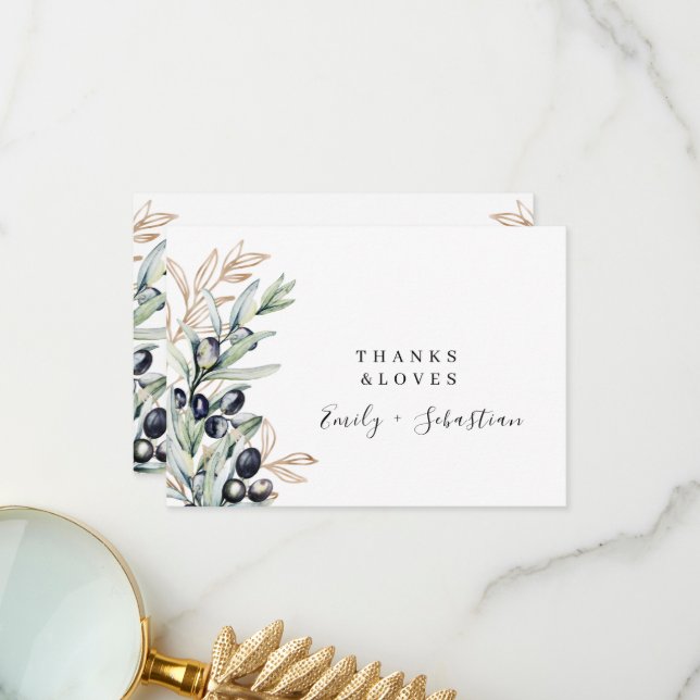 Olive Branch Modern Elegant Wedding Thank You Card (Front/Back In Situ)