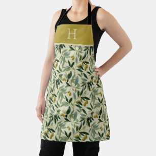 Olive Branch Monogram Initial All-Over Print Apron
