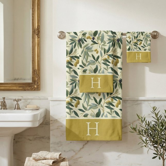 Olive Branch Monogram Initial Bath Towel Set (Creator Uploaded)