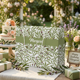 Olive Branch Name Monogram Sage Green Large Gift Bag