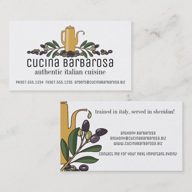 olive branch oil Italian food chef catering Business Card (Front/Back)