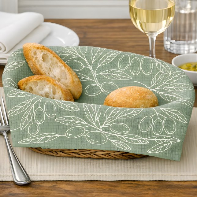 Olive Branch Pattern Sage Green Tea Towel (Creator Uploaded)