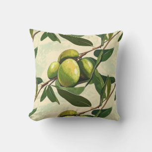 Olive Branch Pattern with Green Leaves Cushion