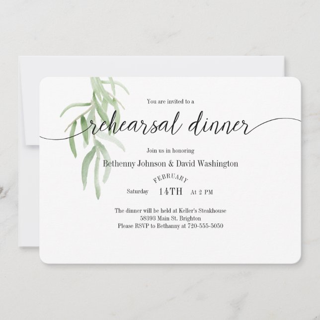 Olive Branch Rehearsal Dinner Invitation (Front)