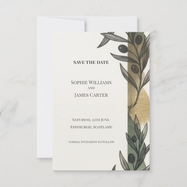 Olive Branch Save The Date Card (Front)