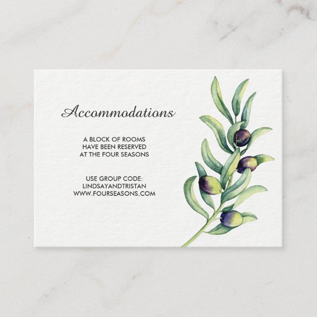 Olive Branch Vineyard Wedding Accommodation Card (Front)