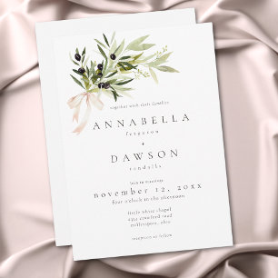 Olive Branch Watercolor Elegant Minimalist Wedding Invitation