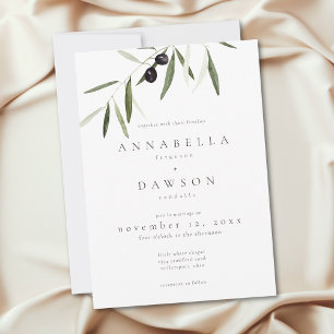Olive Branch Watercolor Elegant Minimalist Wedding Invitation