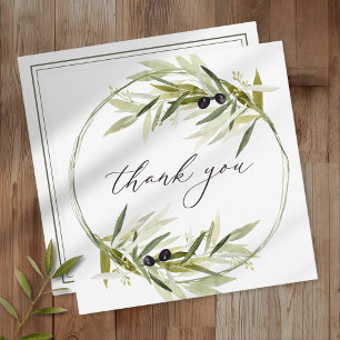 Olive Branch Watercolor Elegant Minimalist Wedding Thank You Card