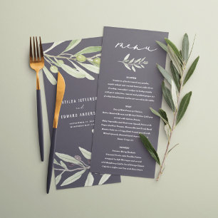 Olive branch watercolor painted wedding menu