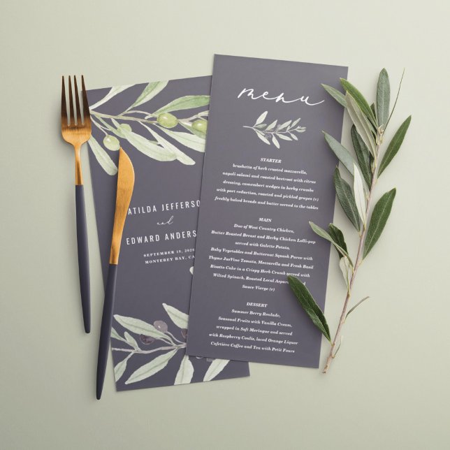 Olive branch watercolor painted wedding menu (Creator Uploaded)