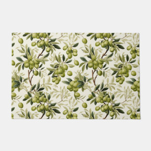 Olive Branch Watercolor Pattern Mediterranean Doormat