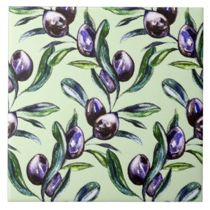 Olive Branch Watercolor Pattern Tile