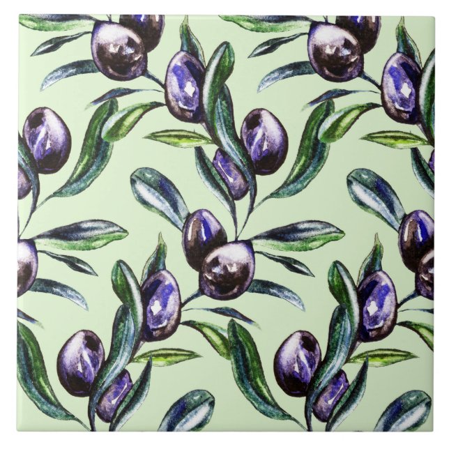 Olive Branch Watercolor Pattern  Tile (Front)