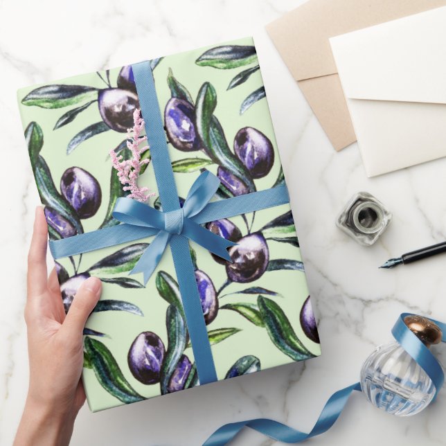 Olive Branch Watercolor Pattern  Wrapping Paper (Gifting)