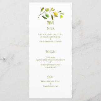 Olive branch watercolor wedding menu