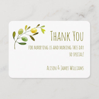 Olive Branch watercolor wedding thank you card