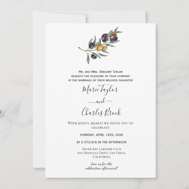 Olive Branch Wedding Invitation (Front)