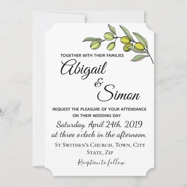 Olive Branch. Wedding Invitation. Invitation (Front)