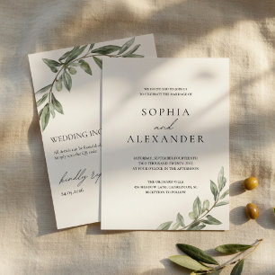 Olive Branch Wedding Invitation with QR Code 