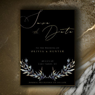 Olive Branch Wedding Save the Date Black and Gold